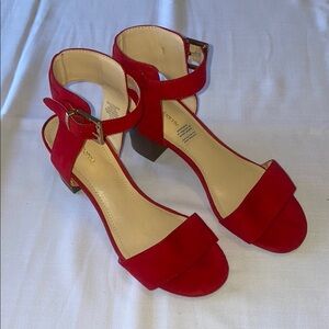 Elegant Red Suede Women's Heeled Sandals